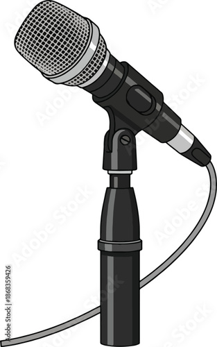 Black microphone on a stand.