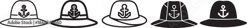 Illustration showing five different design styles for a hat icon with an anchor motif Vector
