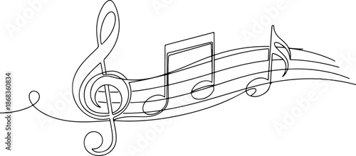 Musical notes and treble clef on a staff