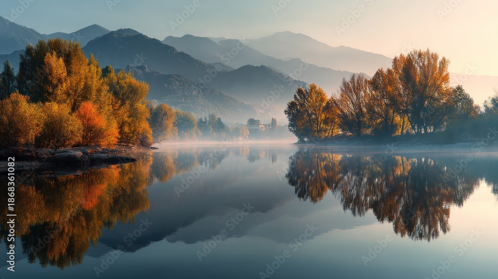 Fototapeta premium Autumn reflection landscape