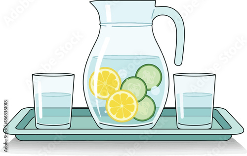 Fresh Lemon and Cucumber Infused Water.