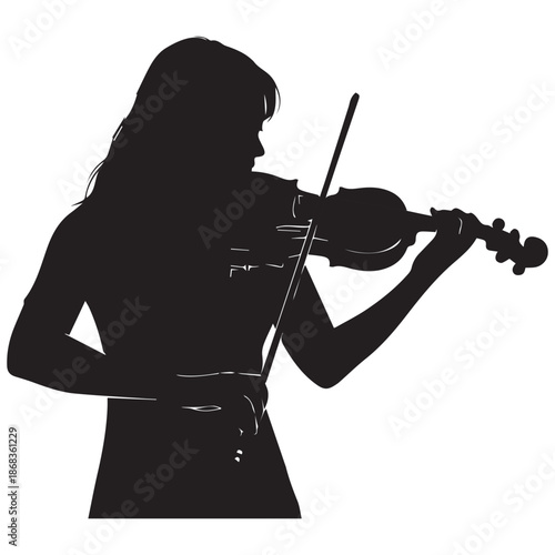 Silhouette of woman playing violin with elegance and passion