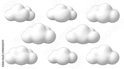 Collection of fluffy white clouds isolated