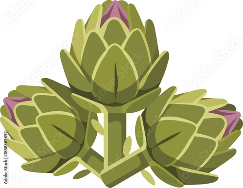 Artichokes grouped together isolated on transparent checkered background vector art