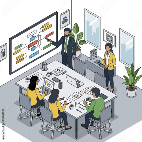 Business Meeting with Presentation and Team.