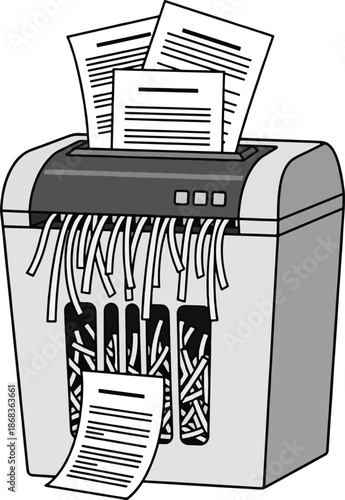 Paper shredder machine with shredded documents.