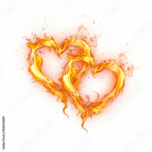 Flaming heart shaped fire flame isolated on transparent background for romantic designs