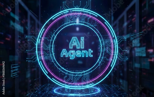 ​AI Agent Neon Digital Interface in Data Center