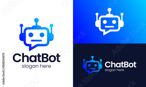 Chatbot logo design template illustration. Robot concept vector design with chat bubble symbol graphic icon