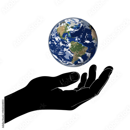 A hand holding the Earth from below in a symbolic illustration