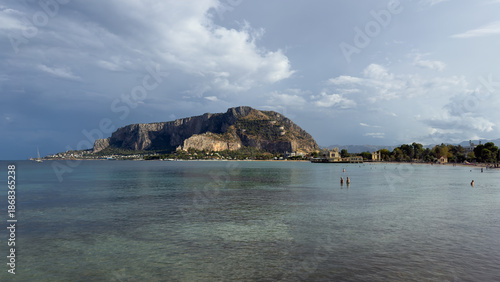 Palermo, Sicily, Italy. View of Mondello bay, in background monte Pellegrino.