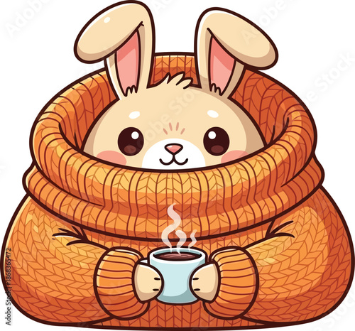 cute bunny in an oversized sweater on white background