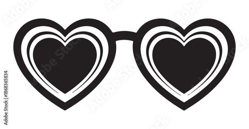 Bold heart shaped sunglasses with layered frame effect and dark lenses for contemporary fashion brand identity design