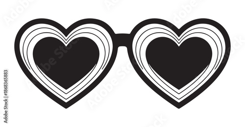 Thick frame heart sunglasses with triple outline design elements for striking fashion illustration and poster artwork