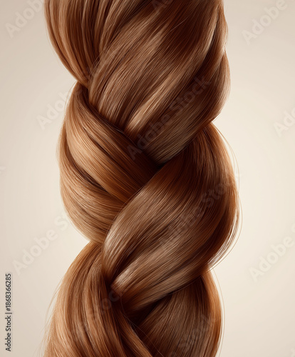 beautifully braided section of hair. The braid is composed of rich, silky, and well-groomed strands of brunette hair, showcasing an impeccable texture and natural shine.