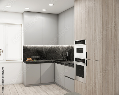 Wallpaper Mural modern kitchen interior with white furniture Torontodigital.ca