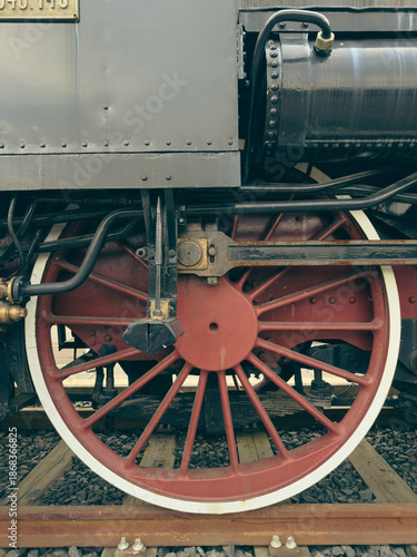 detail of the wheels of an old coal-fired locomotive