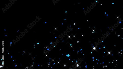 Triple explosion of blue confetti on transparent background. Pro Res 4444.