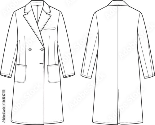Technical Fashion Sketch Vector Set with Performance Jackets Pullovers Athletic Shorts and Double Breasted Overcoat Templates Front and Back View.