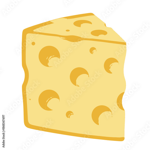 Large block of yellow cheese with holes.
