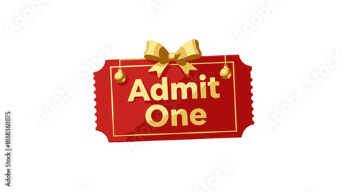 Red Admit One Ticket with Golden Decorations