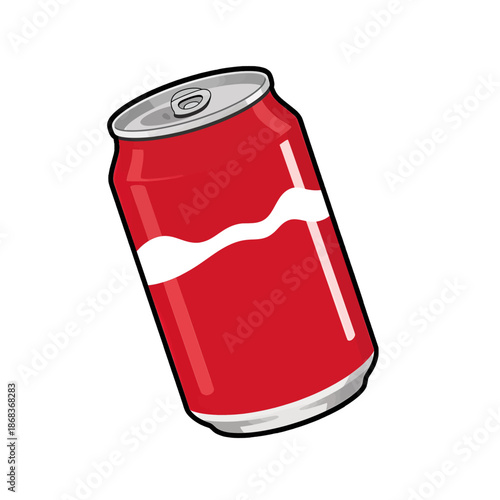 Red soda can with white wave design.