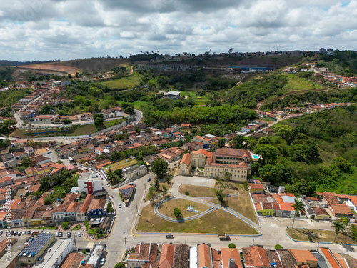Aerial landscape of Bananeiras Paraiba Brazil with hills vegetation and urban area