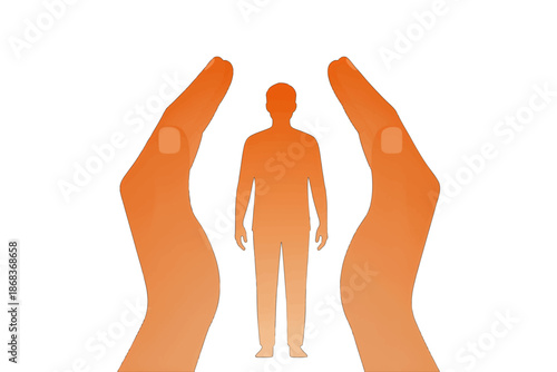 Silhouette of person between protective hands