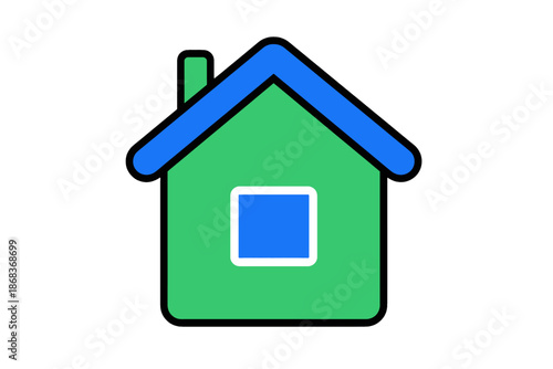 Simple green house icon with blue roof