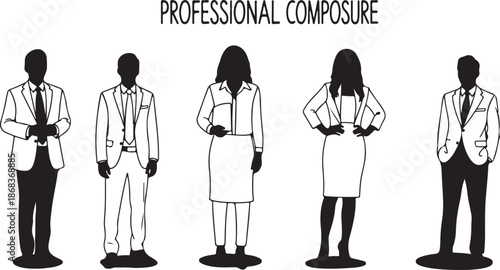 Professional Business People in Various Poses and Attire Silhouettes