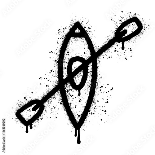 Kayak with paddles, hand-painted in graffiti style, outdoor activities