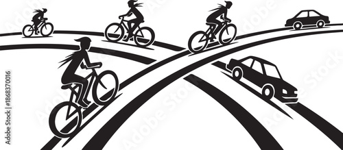 Cyclists and cars sharing the road safely together