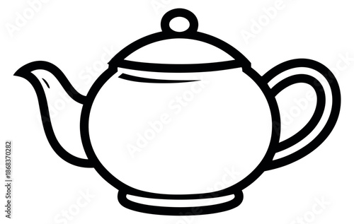 Hand drawn line art illustration of a teapot depicting it ready for serving hot beverages for kitchen and cafe designs