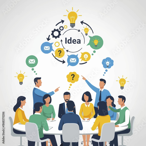 Business Team Brainstorming Ideas Around Table.