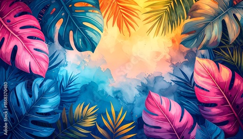 abstract colorful palm trees