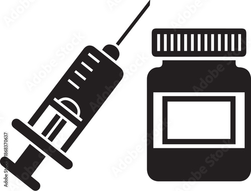 Medical icon of syringe and medicine bottle for healthcare and medical concepts