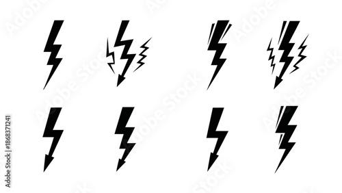 Collection of Dynamic Lightning Bolt Icons in Various Styles and Thicknesses for Design Projects