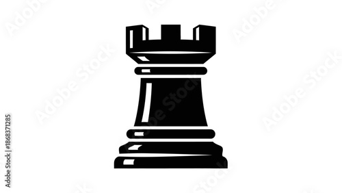 Minimalist Black and White Chess Rook Icon for Strategic Board Games