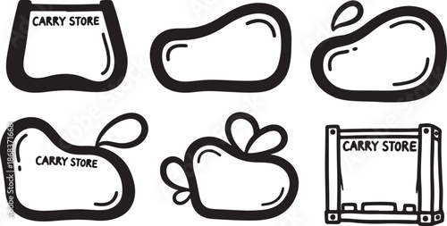 Cartoon shopping bag illustrations with carry store labels