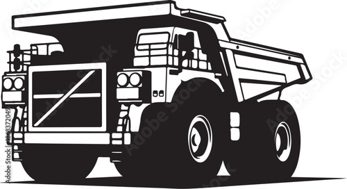 Black and White Mining Dump Truck Vector Illustration