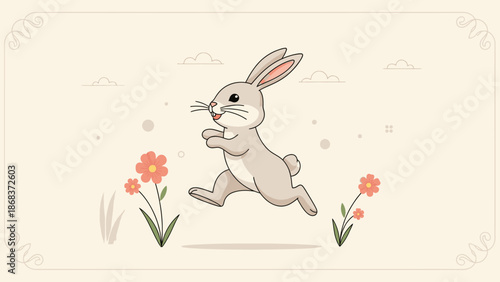 A cute cartoon rabbit running outside.