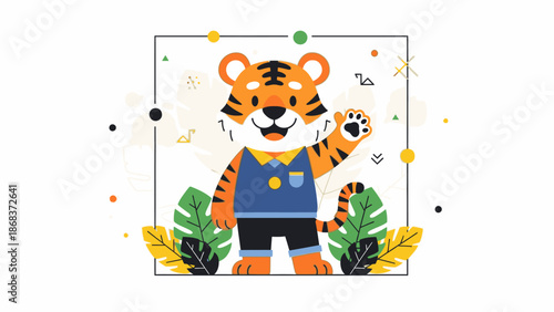 A cartoon tiger character with leaves.