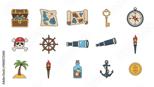Vintage Pirate Adventure Collection of Treasure Maps, Nautical Symbols and Oceanic Icons
