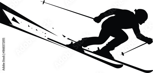 Minimalist black and white skier silhouette for extreme winter sports design
