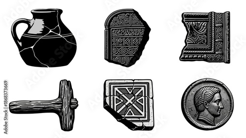 Ancient Archaeological Artifacts and Symbols from Various Cultures Collection