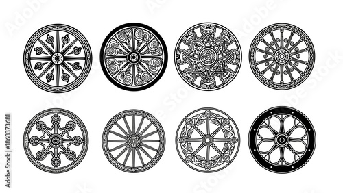 Collection of intricate decorative circular mandalas with diverse geometric patterns and designs