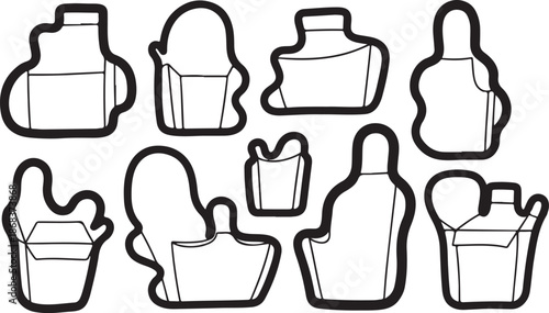 Various Cartoon Style Mugs and Cups Line Art