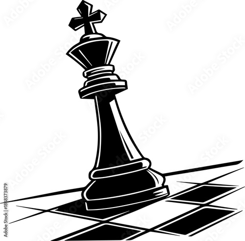 Chess King Piece Black and White Vector Illustration