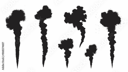 Silhouettes of Explosive Smoke Plumes in Black and White Minimal Design