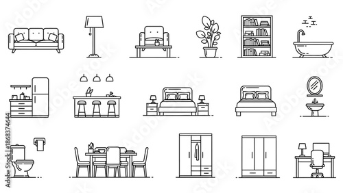Minimalist Line Drawings of Home Furniture and Interior Elements